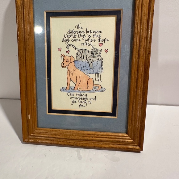 Laura Leide Framed Calligraphy Funny Dog and Cat. Picture Ready to Hang Small Si - Picture 3 of 8